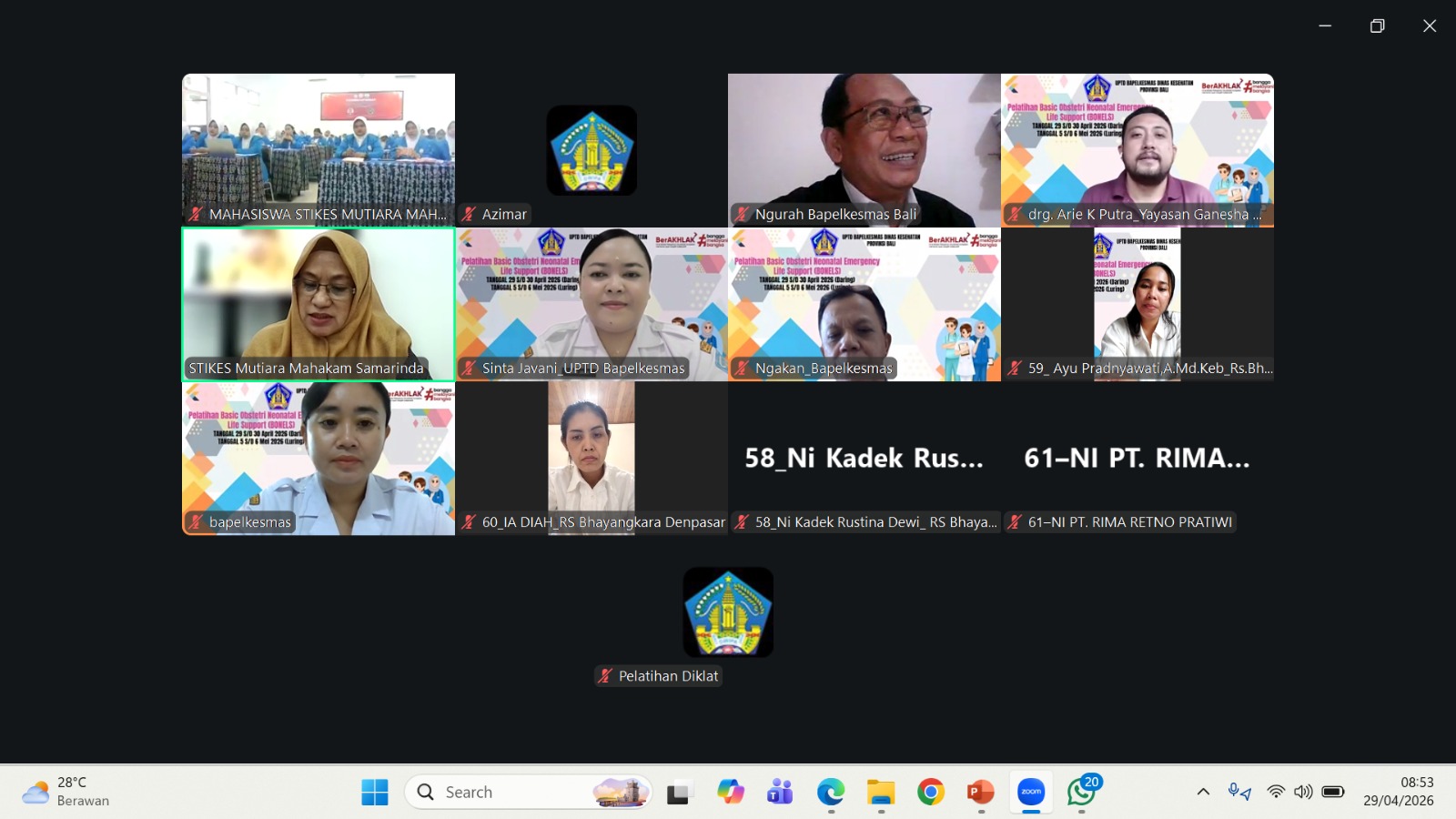 Pelatihan Peningkatan Pelayanan Basic Obstetric and Neonatal Life Support (BONEL) bagi Bidan STIKES Mutiara Mahakam Samarinda di UPTD Bapelkesmas dinas Kesehatan Provinsi Bali dari tanggal 29 April s/d 8 Mei 2026