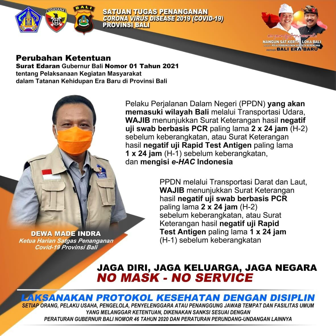 PERUBAHAN KETENTUAN SURAT EDARAN GUBERNUR NOMOR 01 TAHUN 2021
