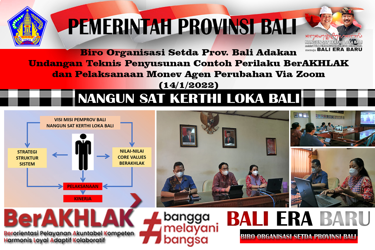 Biro Organisasi Setda Prov. Bali Adakan Undangan Teknis Penyusunan Contoh Perilaku BerAKHLAK dan Pelaksanaan Monev Agen Perubahan Via Zoom (14/12/2022)