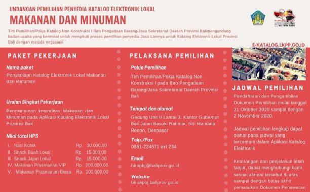 Undangan Pemilihan Penyedia Katalog Elektronik Lokal Makanan dan Minuman