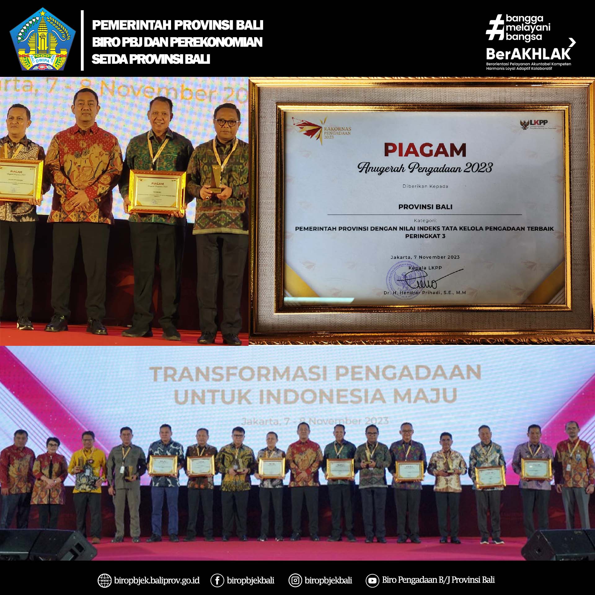 Pemerintah Provinsi Bali Meraih Penghargaan Indeks Tata Kelola Pengadaan (ITKP) Terbaik Ke-3 Secara Nasional Untuk Kategori Pemerintah Provinsi