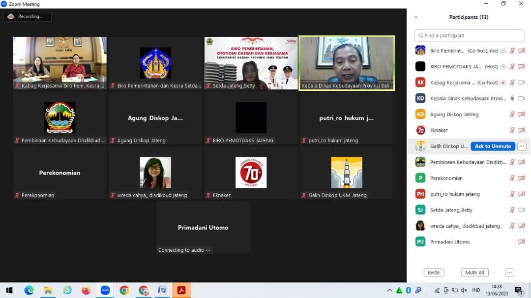 Rapat pembahasan draft Rencana Kerja antara Pemerintah Provinsi Jawa Tengah dengan Pemerintah Provinsi Bali tentang Kerjasama Pembangunan Daerah