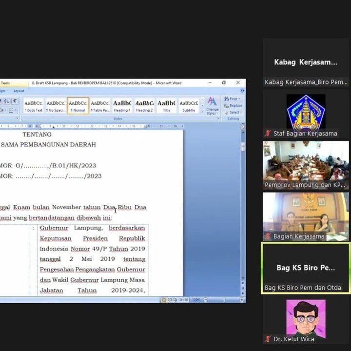 Rapat pembahasan draft kesepakatan bersama dan perjanjian kerjasama antara Pemerintah Provinsi Lampung