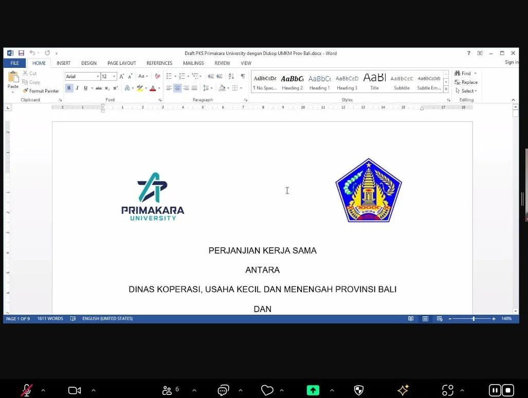 Rapat pembahasan draf Perjanjian Kerjasama antara Pemprov Bali dengan Primakara University tentang Pelaksanaan Tri Darma Perguruan Tinggi dan Pelaksanaan Peningkatan Kapasitas Sumber Daya Manusia Pelaku Usaha Mikro dan Usaha Kecil di Provinsi Bali