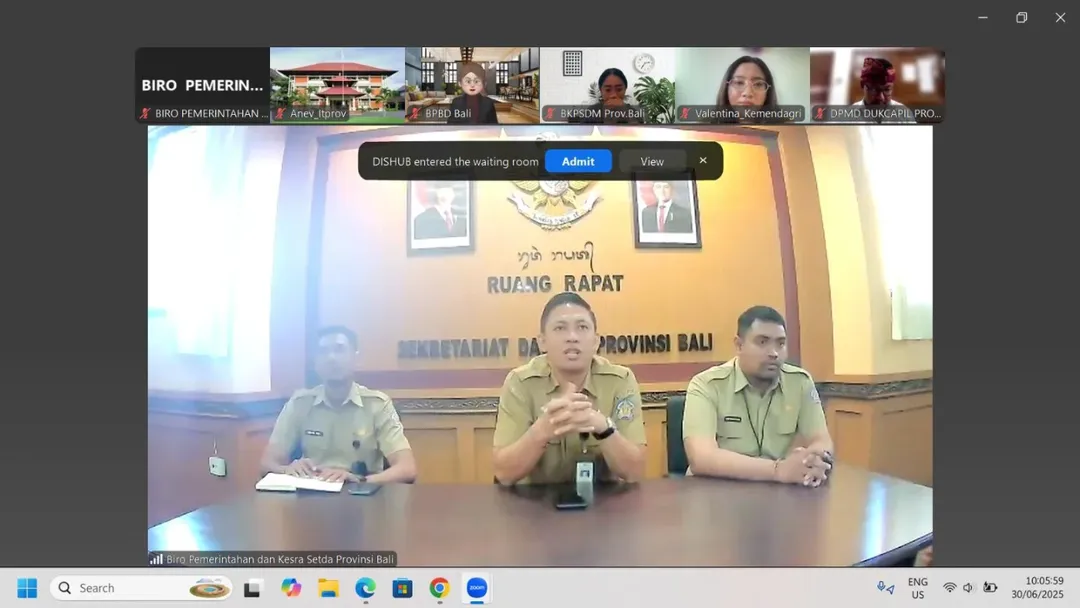 Rapat koordinasi secara daring melalui zoom meeting bersama dengan Kementerian Dalam Negeri dan Perangkat Daerah teknis pelaksana urusan gunamendapatkan data tambahan sebagai bahan analisis untuk Laporan Hasil Evaluasi(LHE EPPD) Provinsi Bali