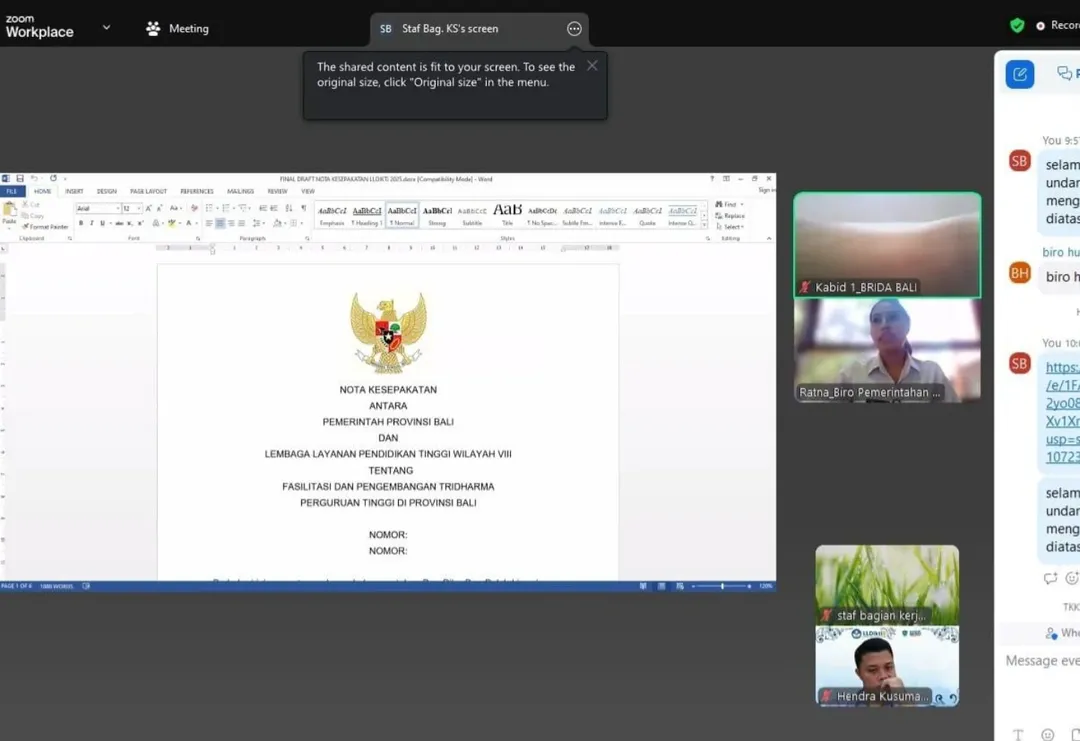 Naskah draft Nota Kesepakatan antara Pemerintah Provinsi Bali dan Lembaga Layanan Pendidikan Tinggi Wilayah VII