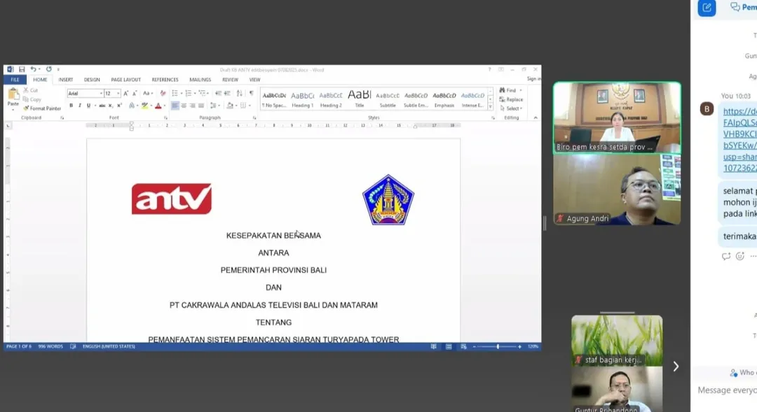 Biro Pemerintahan dan Kesejahteraan Rakyat melaksanakan rapat pembahasan kerjasama antara Pemerintah Provinsi Bali dengan PT Cakrawala Andalas Televisi (ANTV)