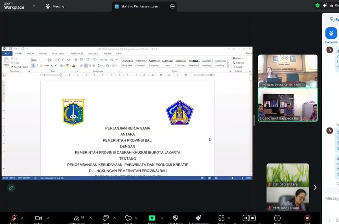 Biro Pemerintahan dan Kesejahteraan Rakyat melaksanakan rapat koordinasi penyusunan perjanjian kerja sama antara Pemerintah Daerah Khusus Ibukota Jakarta dengan Pemerintah Provinsi Bali