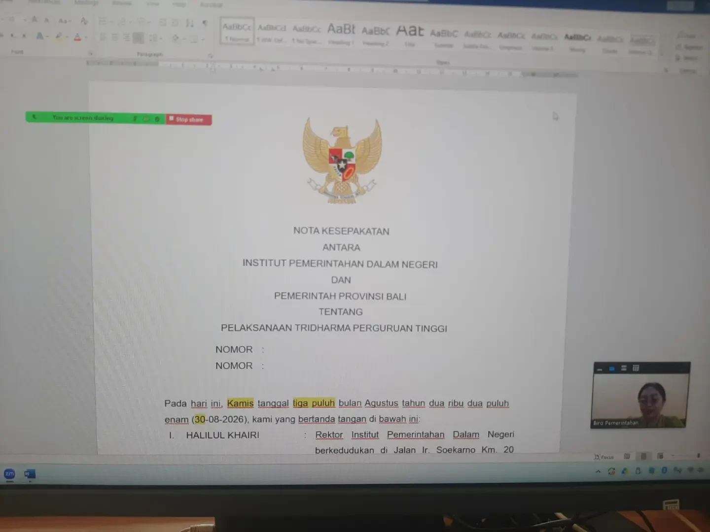 Rapat pembahasan draft Nota Kesepakatan antara Institut Pemerintahan Dalam Negeri dan Pemerintah Provinsi Bali