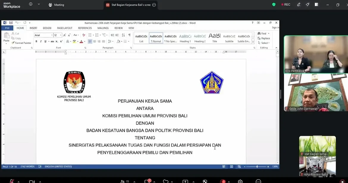 Pembahasan Naskah Perjanjian Kerja Sama antara Komisi Pemilihan Umum Bali dan Pemerintah Provinsi Bali