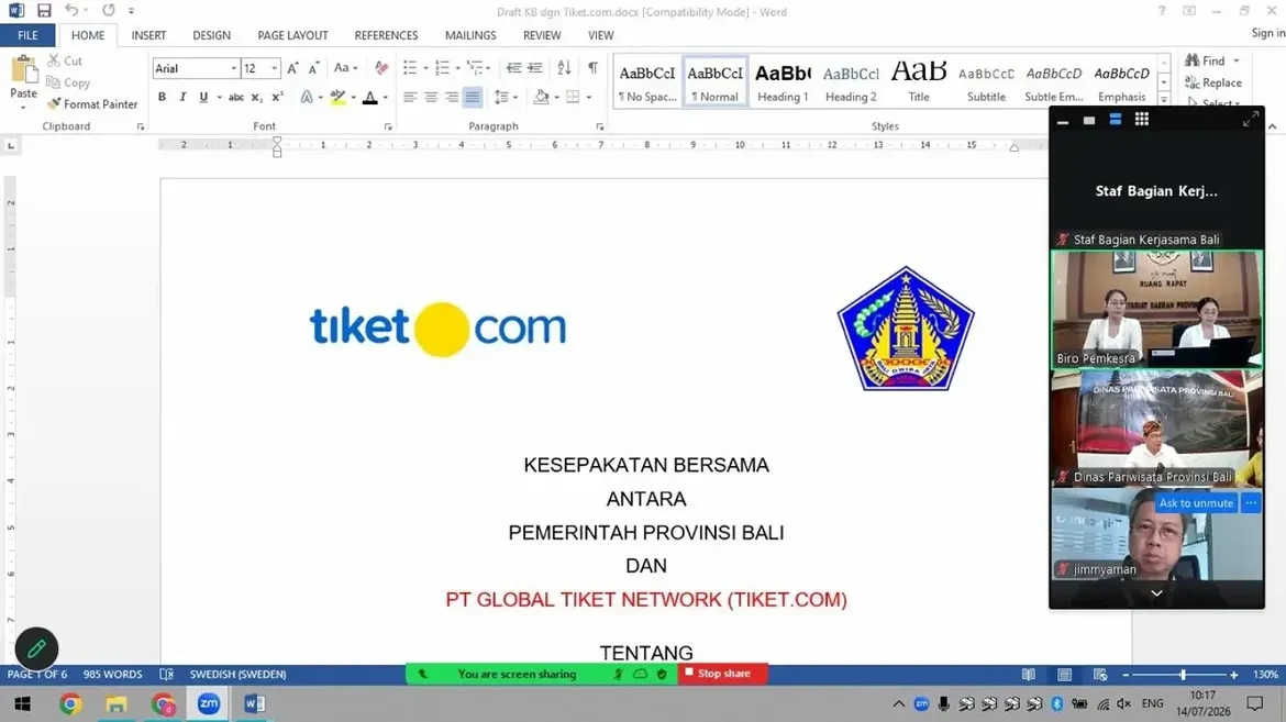 Rapat pembahasan draft Kesepakatan Bersama antara Pemerintah Provinsi Bali dan Online Travel Agent