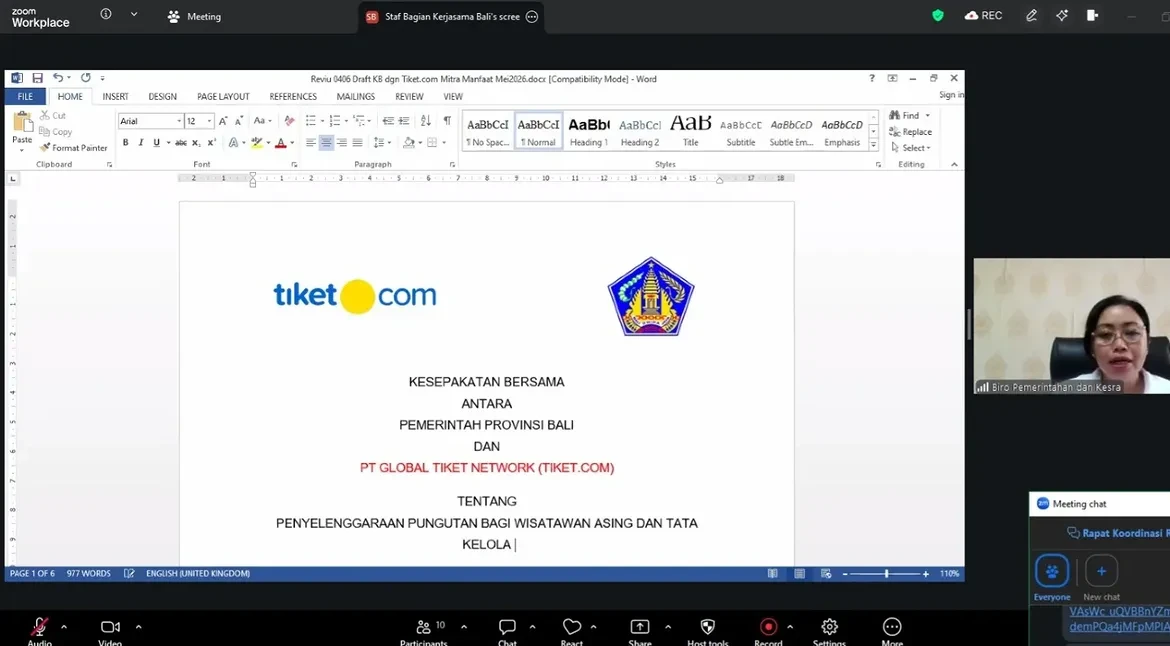 Rapat Pembahasan Draft Kesepakatan Bersama antara Pemerintah Provinsi Bali dengan Online Travel Agent (OTA)
