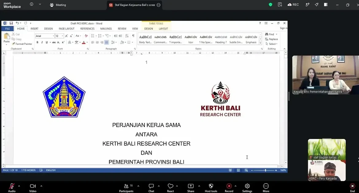 Rapat Pembahasan Draft Kesepakatan Bersama dan Perjanjian Kerja Sama antara Pemerintah Provinsi Bali dengan Kerthi Bali Research Center
