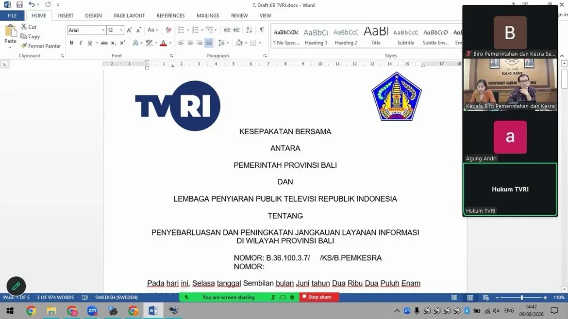 Rapat Pembahasan Draft Kesepakatan Bersama antara Pemerintah Provinsi Bali dan LPP TVRI