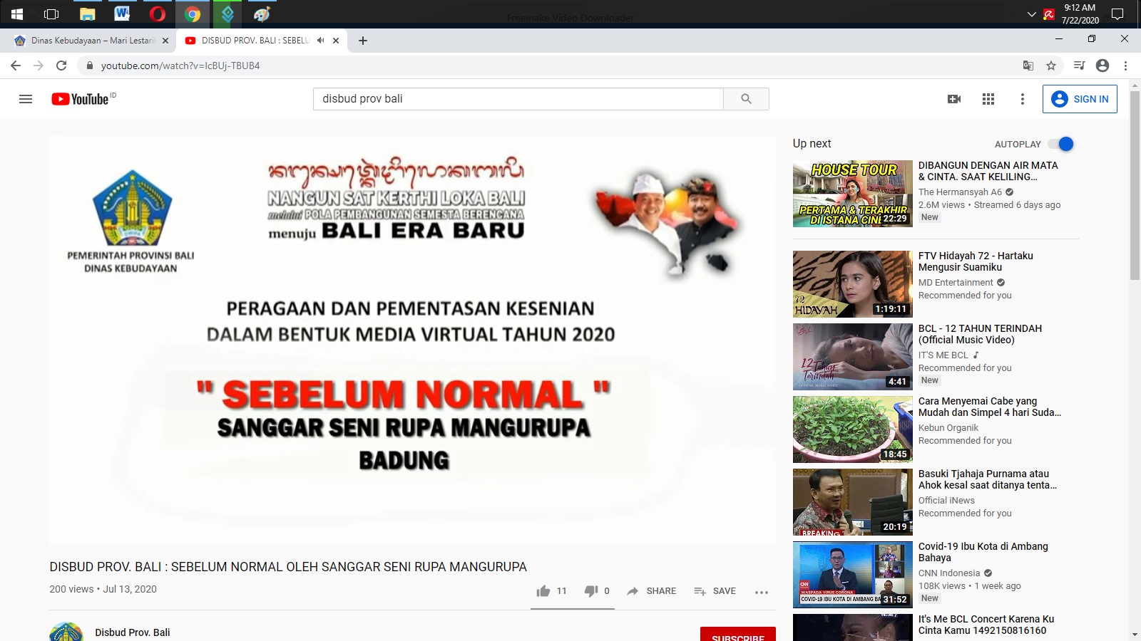 DISBUD PROV. BALI : SEBELUM NORMAL OLEH SANGGAR SENI RUPA MANGURUPA