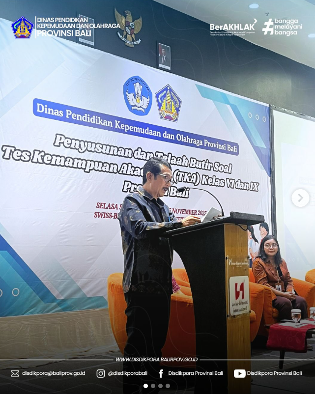 Membuka secara resmi kegiatan Penyusunan dan Telaah Soal Tes Kemampuan Akademik (TKA) Kelas 6 dan 9 Tahun 2025.