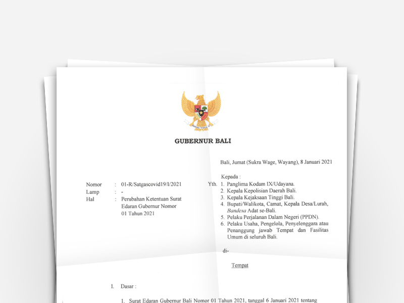 Perubahan Ketentuan Surat Edaran Gubernur Nomor 01 Tahun 2021