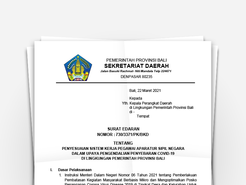 Surat Edaran Sekretariat Daerah Nomor 730/3371/PK/BKD