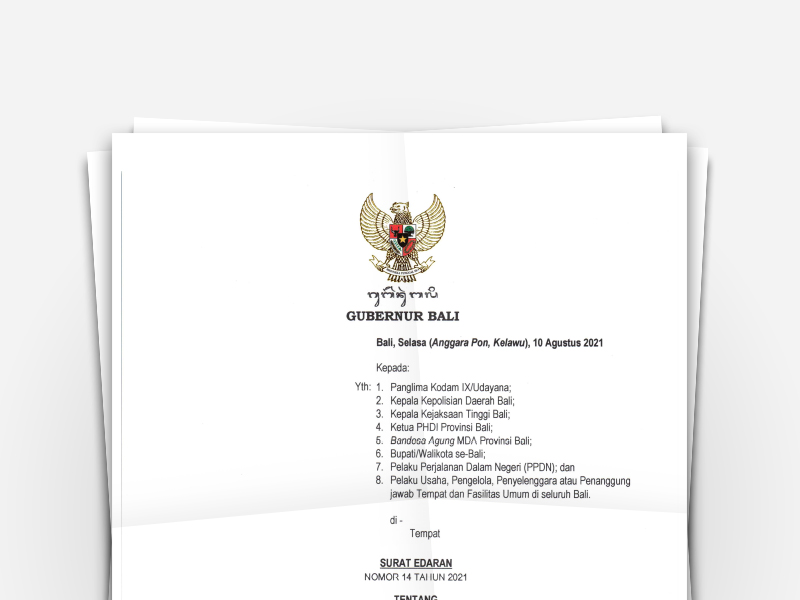 Surat Edaran Gubernur Bali Nomor 14 Tahun 2021