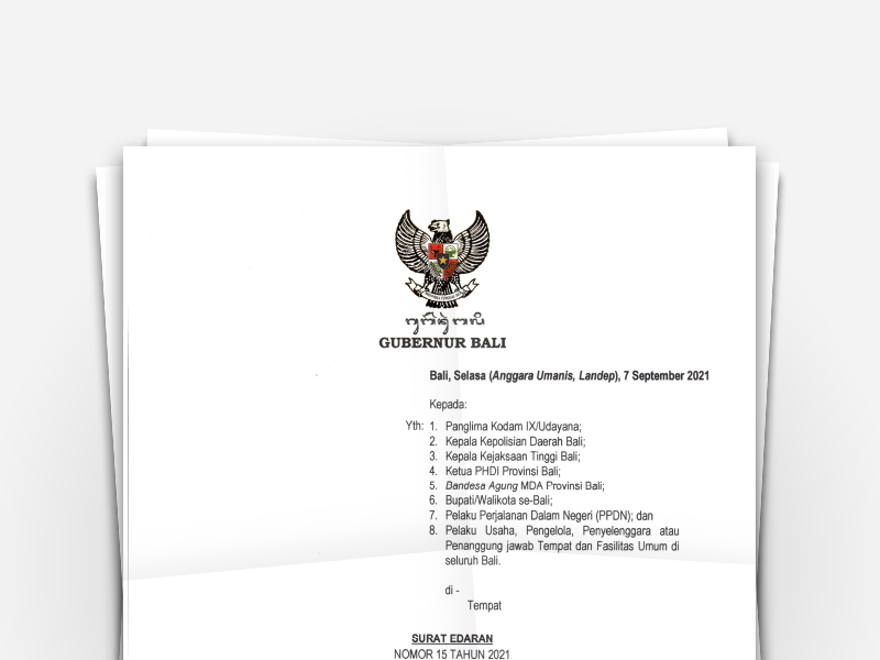 Surat Edaran Gubernur Bali Nomor 15 Tahun 2021