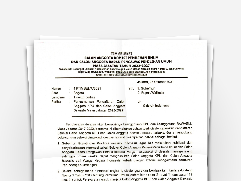 Pengumuman Pendaftaran Calon Anggota KPU dan Calon Anggota Bawaslu Masa Jabatan 2022-2027