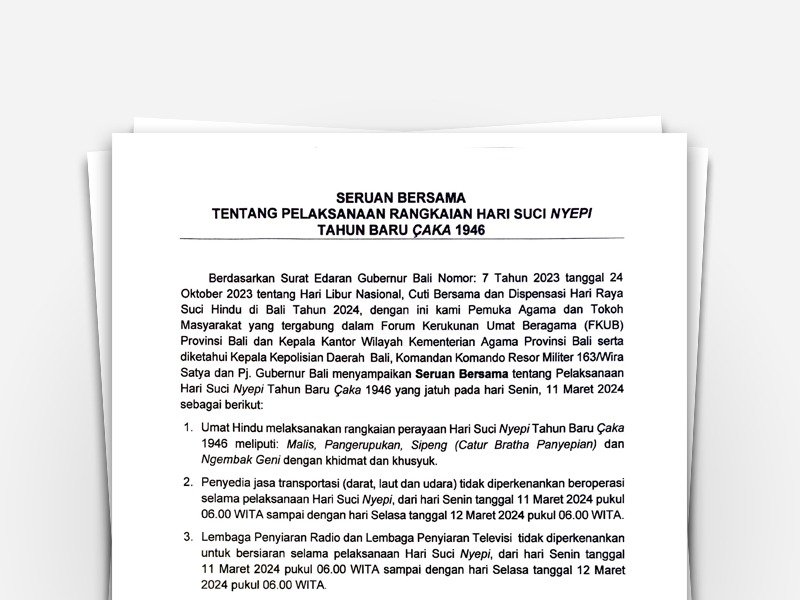 Seruan Bersama Tentang Pelaksanaan Rangkaian Hari Suci Nyepi Tahun Baru Caka 1946