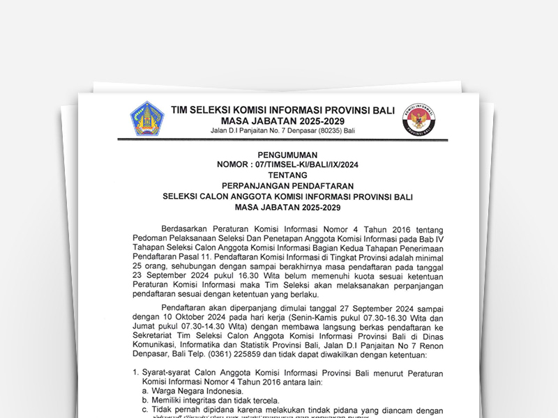Perpanjangan Pendaftaran Seleksi Komisi Informasi Masa Jabatan 2025-2029