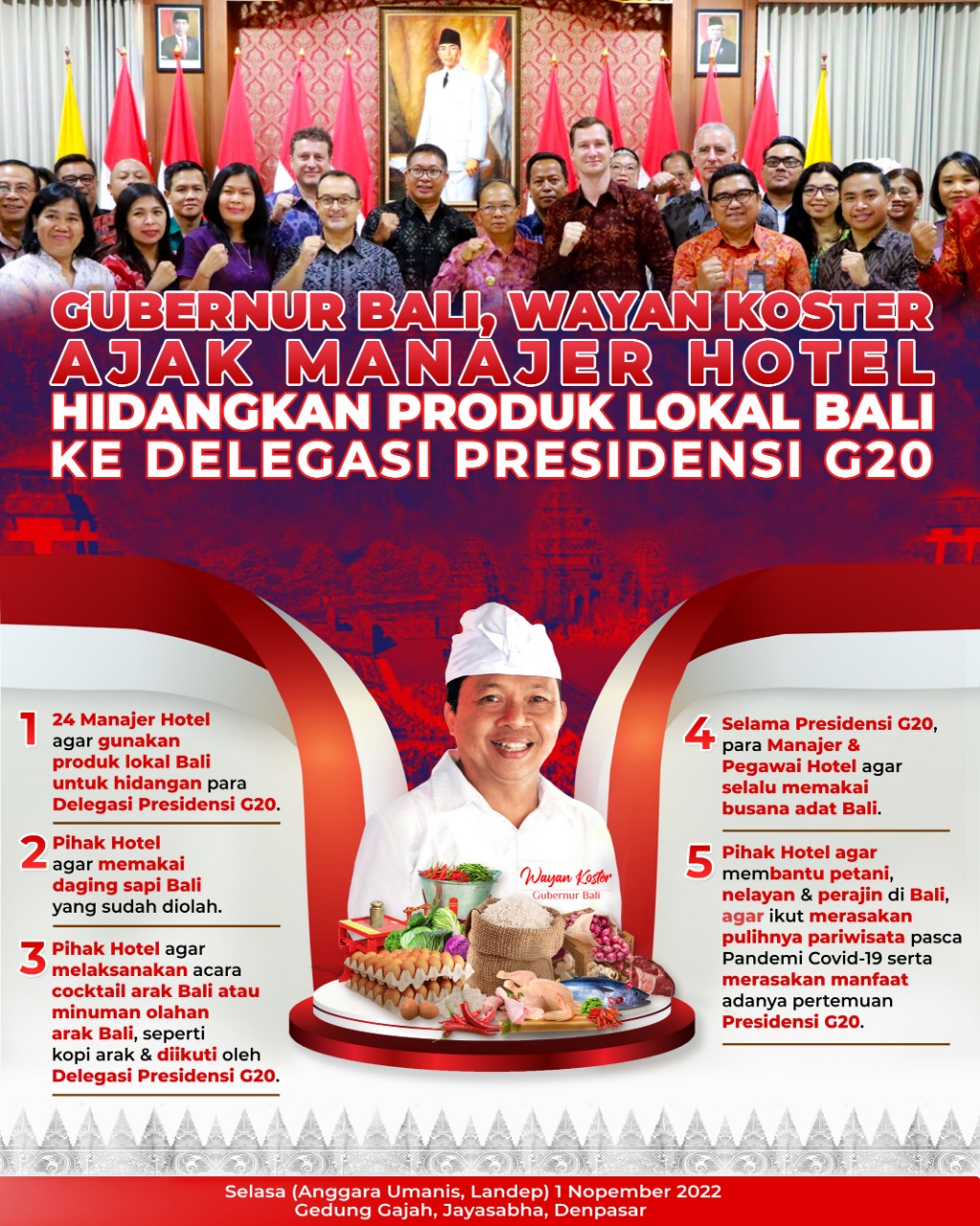 Gubernur Bali Ajak Manajer Hotel Hidangkan Produk Lokal Bali ke Delegasi Presidensi G20