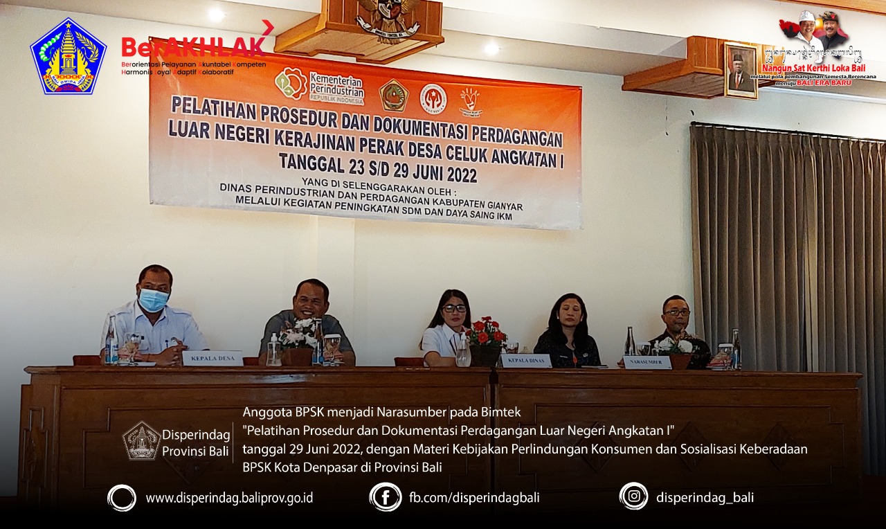 Anggota BPSK menjadi Narasumber pada Bimtek "Pelatihan Prosedur dan Dokumentasi Perdagangan Luar Negeri Angkatan I"