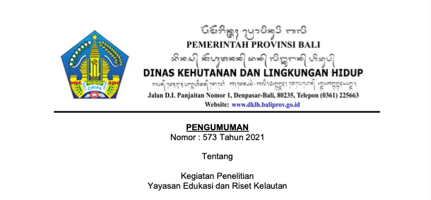Permohonan Rekomendasi Kegiatan Penelitian Yayasan Edukasi dan Riset Kelautan