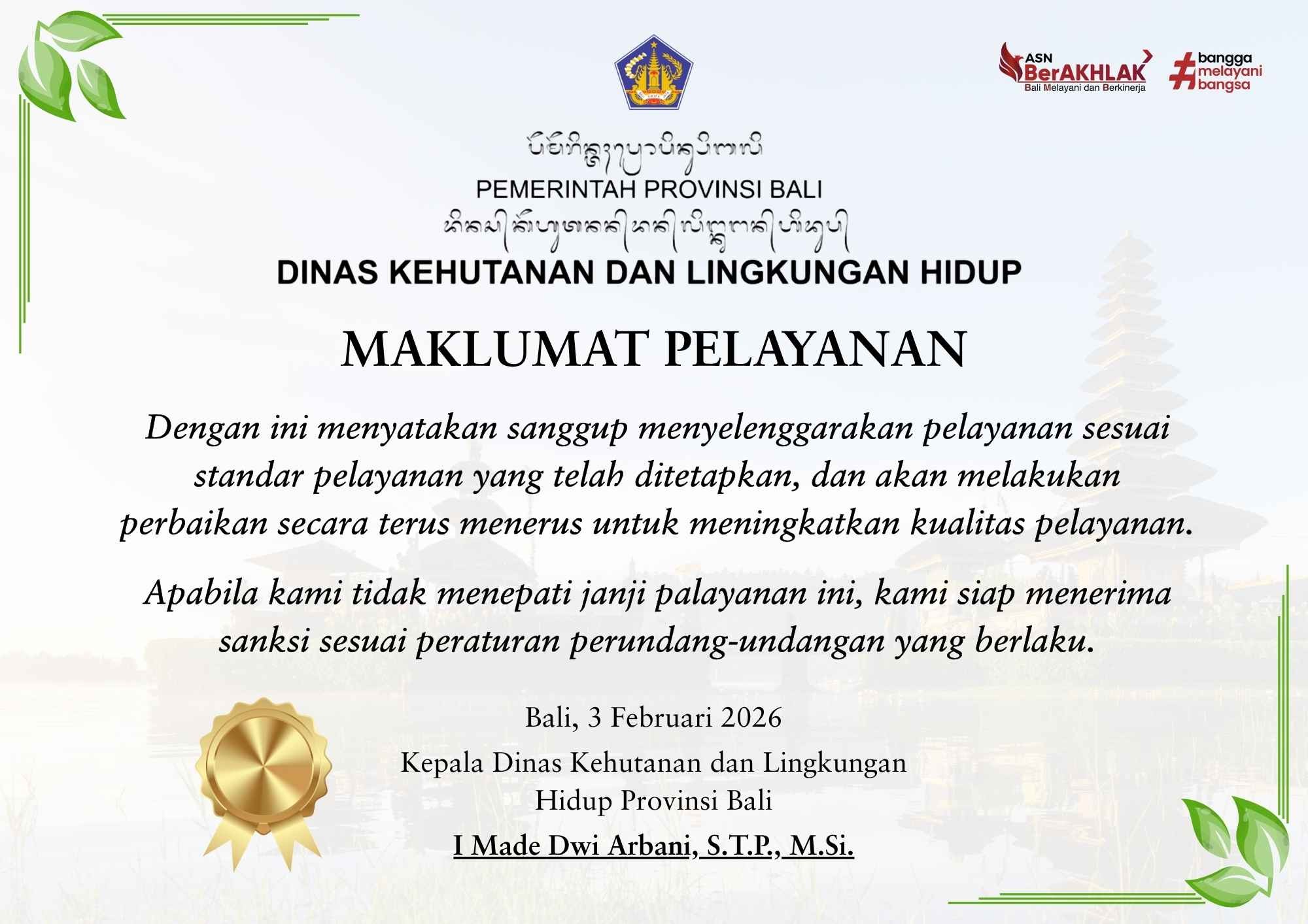 Maklumat Pelayanan DKLH