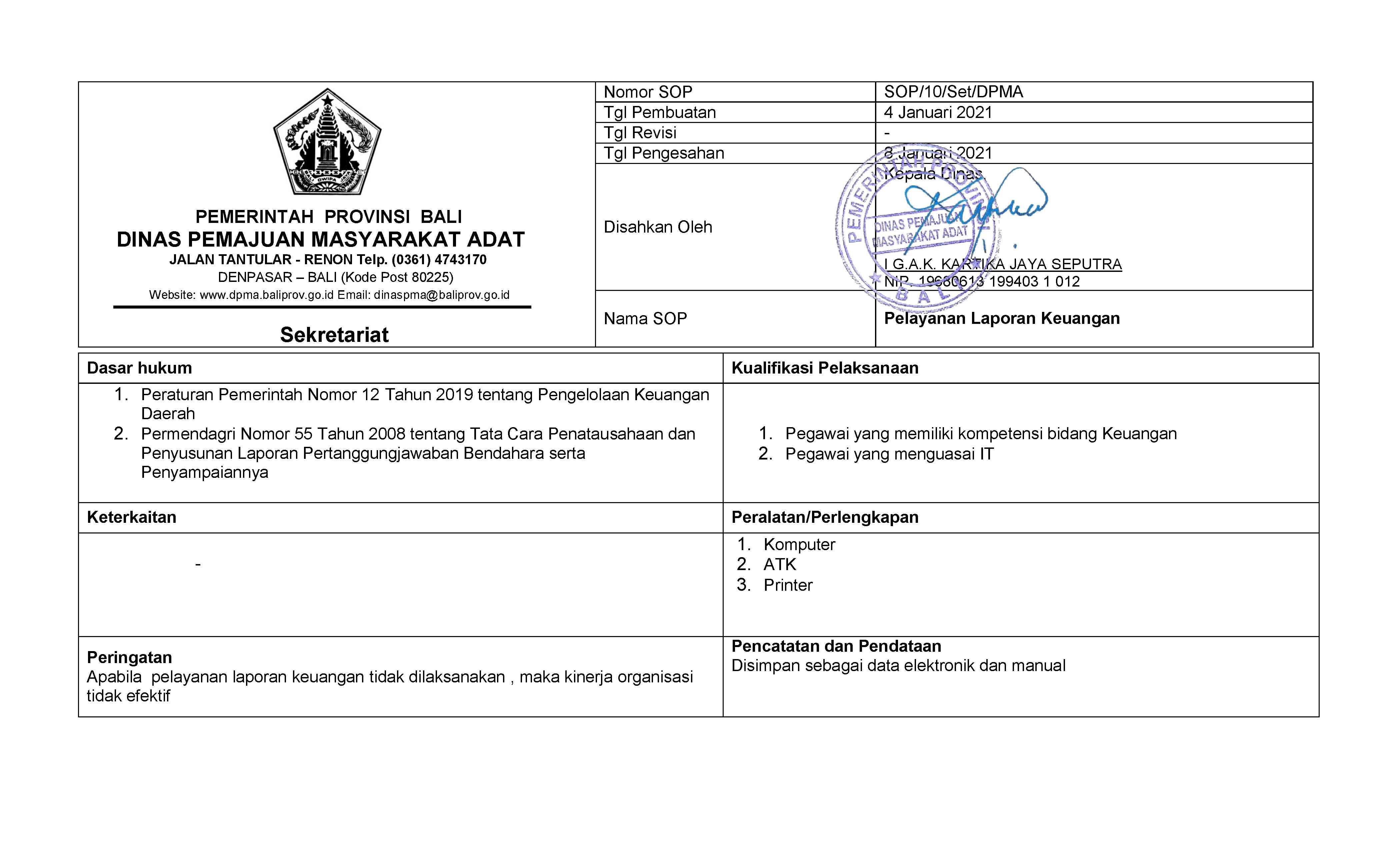 SOP PELAYANAN LAPORAN KEUANGAN