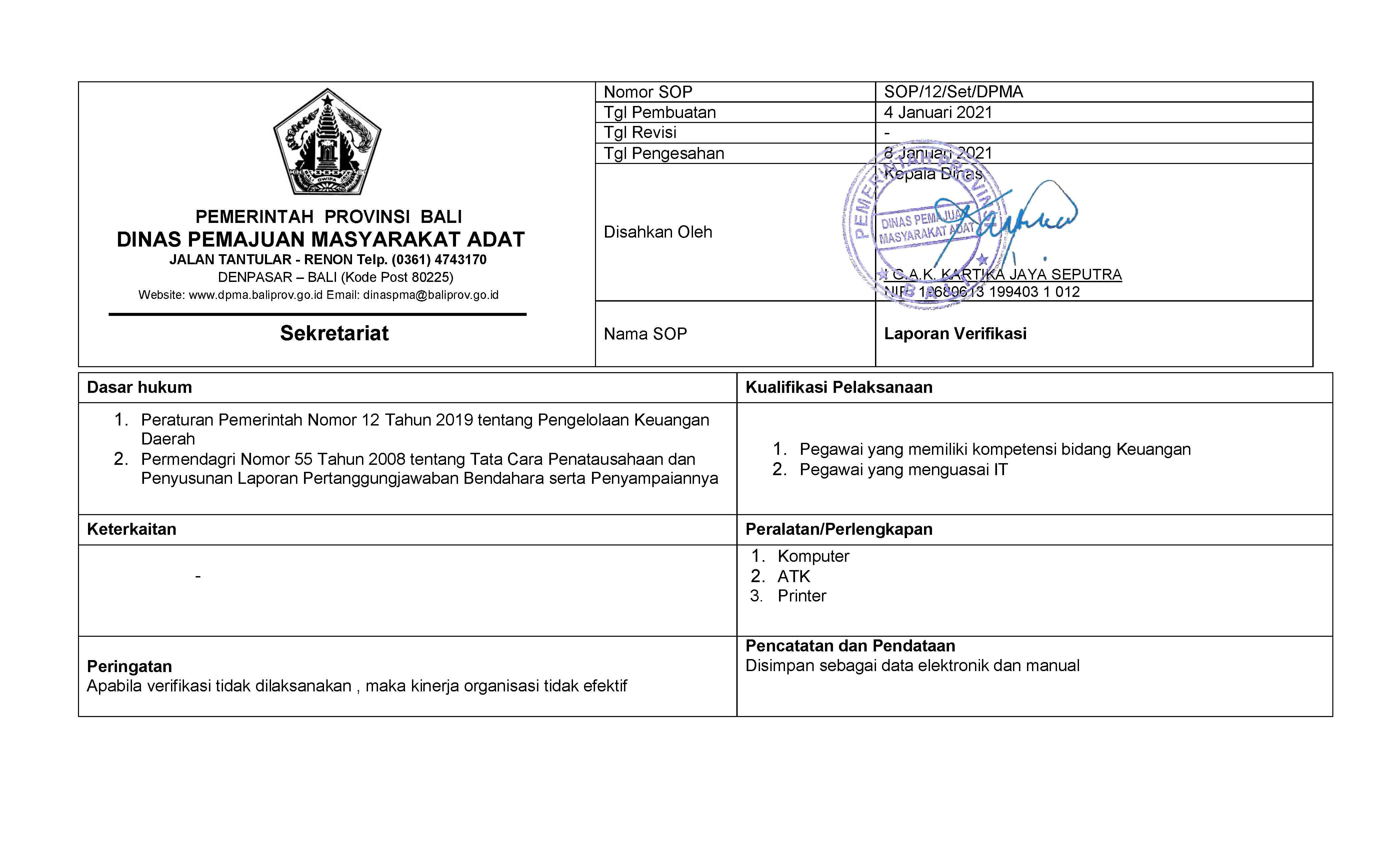 SOP LAPORAN VERIFIKASI