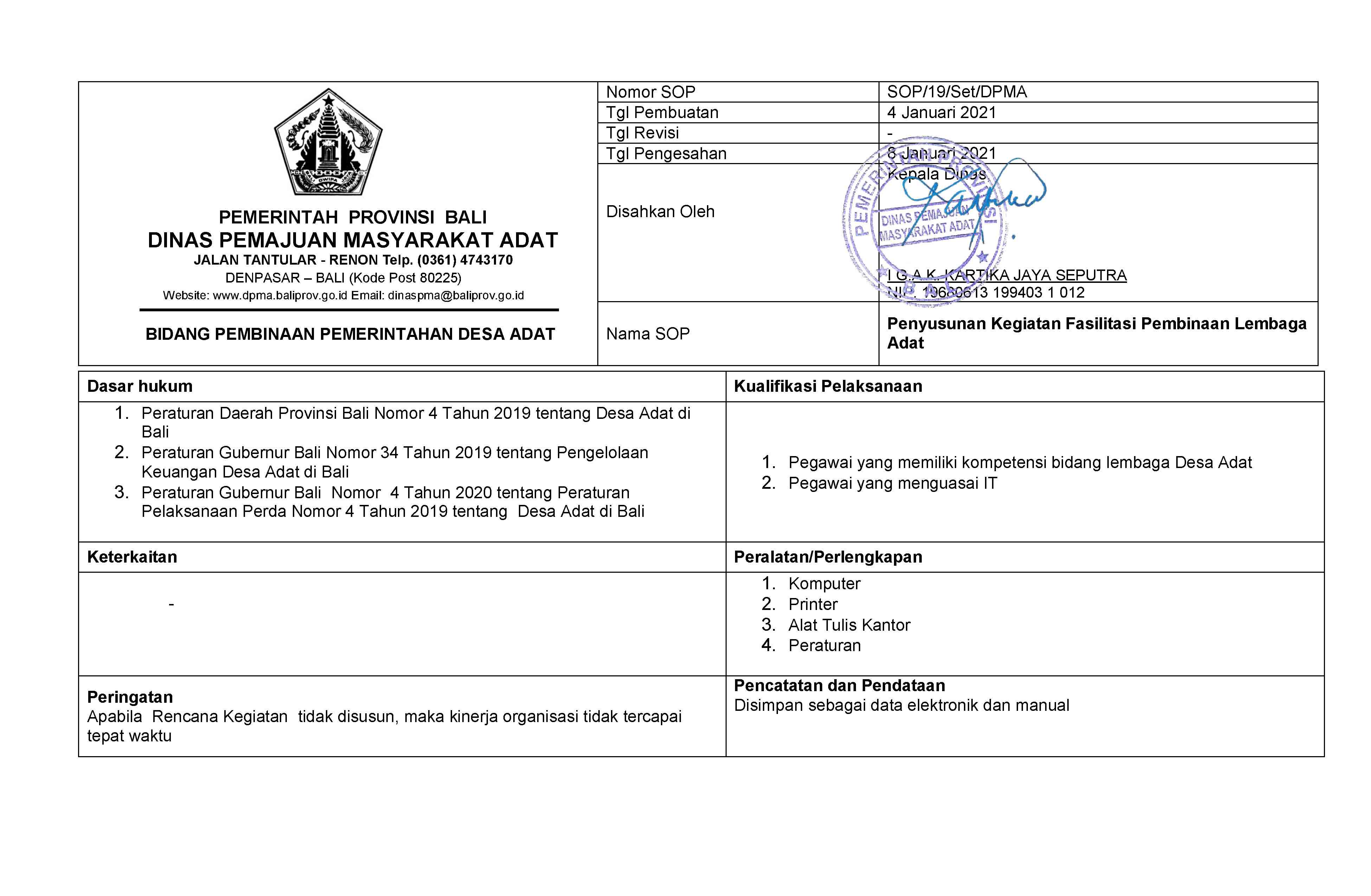SOP FASILITASI PEMBINAAN LEMBAGA ADAT