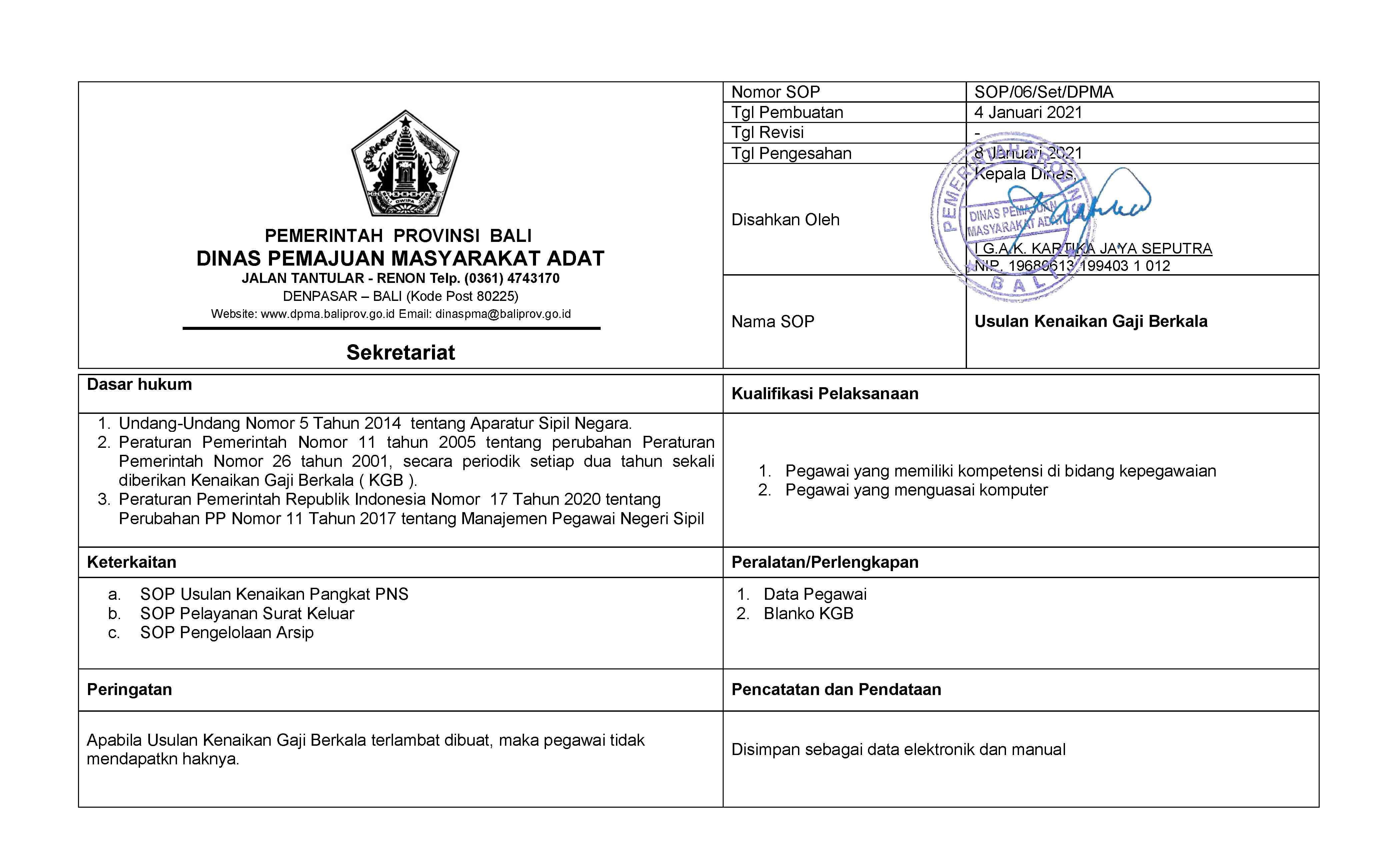 SOP KENAIKAN GAJI BERKALA