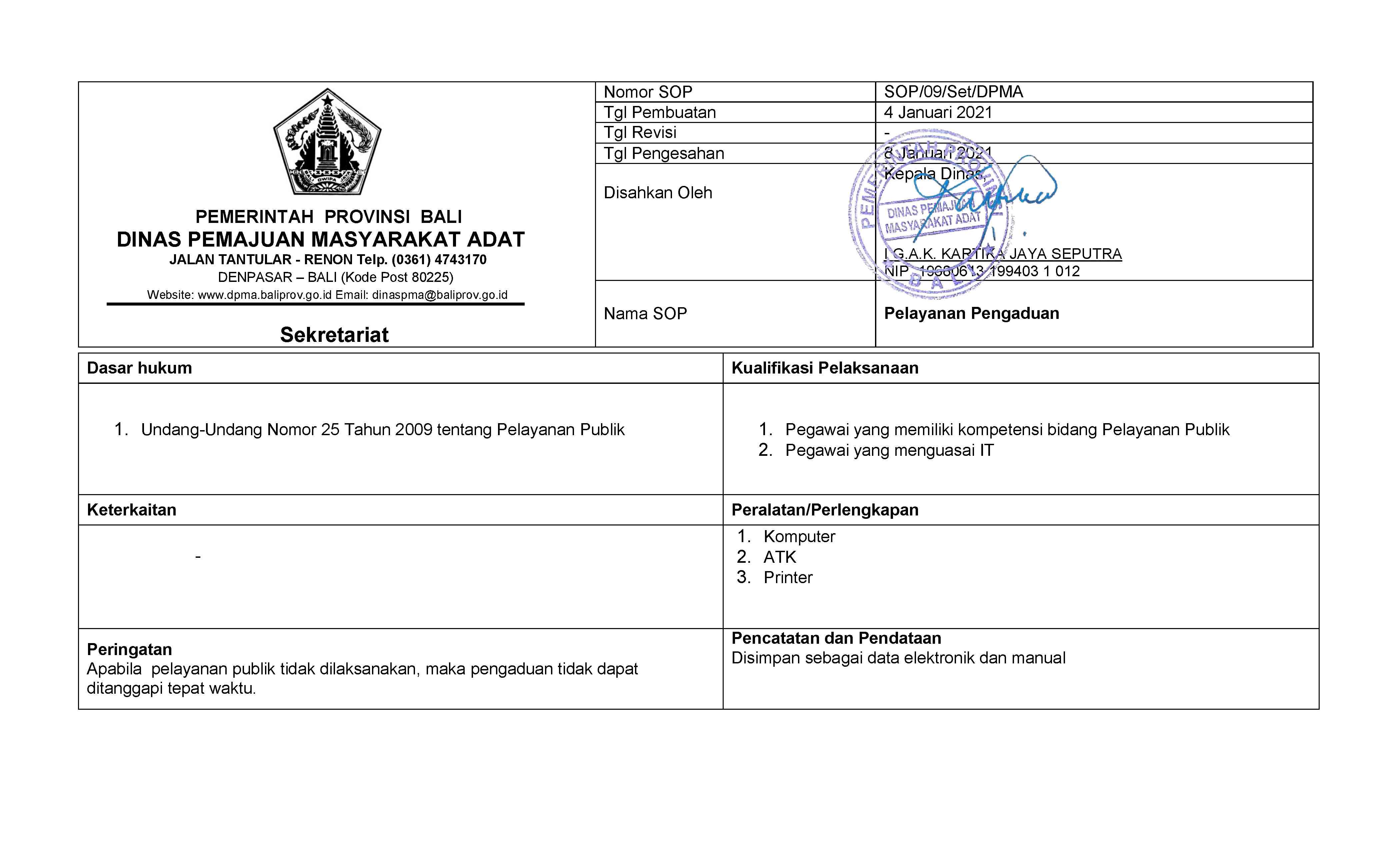 SOP PELAYANAN PUBLIK