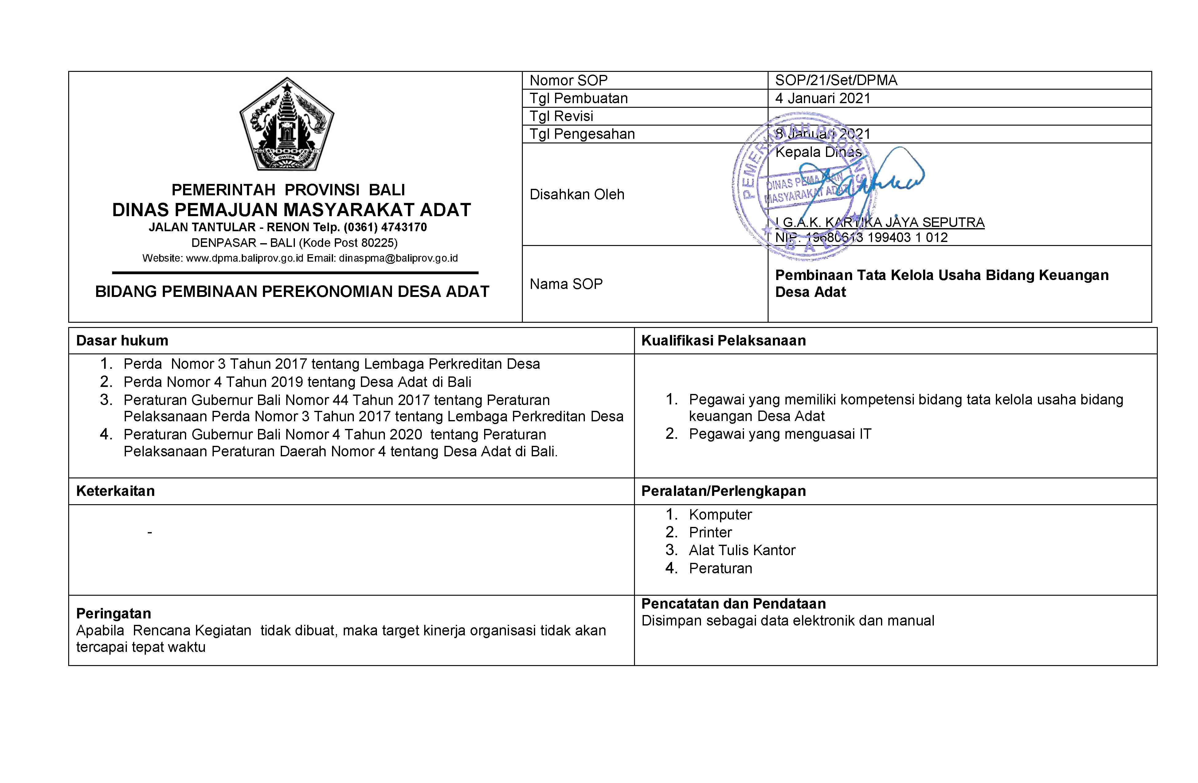 SOP PEMBINAAN DAN PEMBERDAYAAN LPD