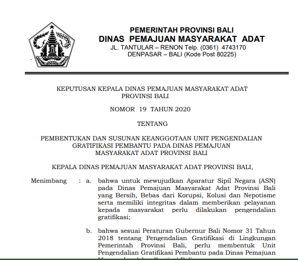 PEMBENTUKAN DAN SUSUNAN KEANGGOTAAN UNIT PENGENDALIAN GRATIFIKASI PEMBANTU PADA DINAS PMA