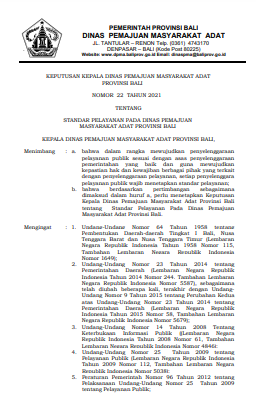SK KEPALA DINAS PMA TENTANG STANDAR PELAYANAN PADA DINAS PEMAJUAN MASYARAKAT ADAT PROVINSI BALI