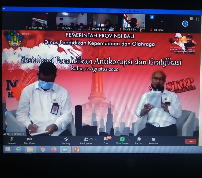 Sosialisasi Virtual Pendidikan Anti Korupsi dan Gratifikasi terhadap sekolah tingkat menengah atas di Provinsi Bali