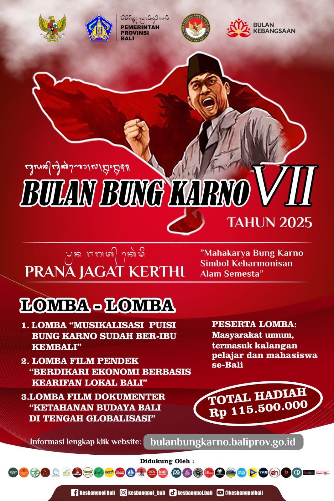TOTAL HADIAH Rp. 115 JUTA, Lomba Bulan Bung Karno VII Tahun 2025 di Provinsi Bali.