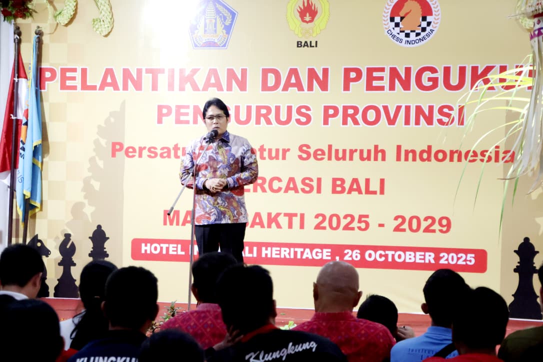 Wagub Giri Prasta Hadiri Pelantikan Pengurus Percasi Bali, Dorong Catur sebagai Olahraga Prestasi dan Sport Tourism