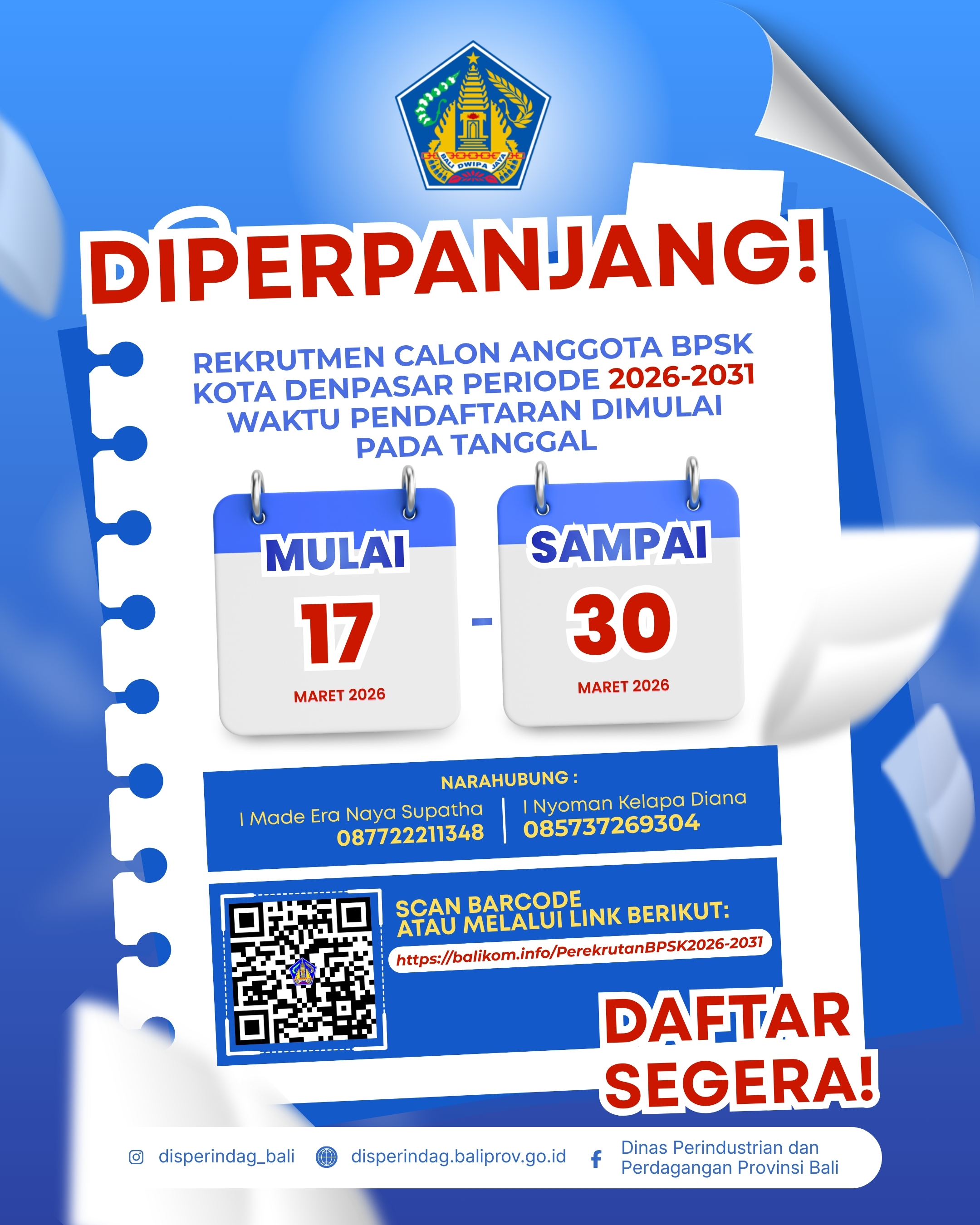 Seleksi Calon Anggota BPSK Kota Denpasar Periode Tahun 2026-2031 diperpanjang