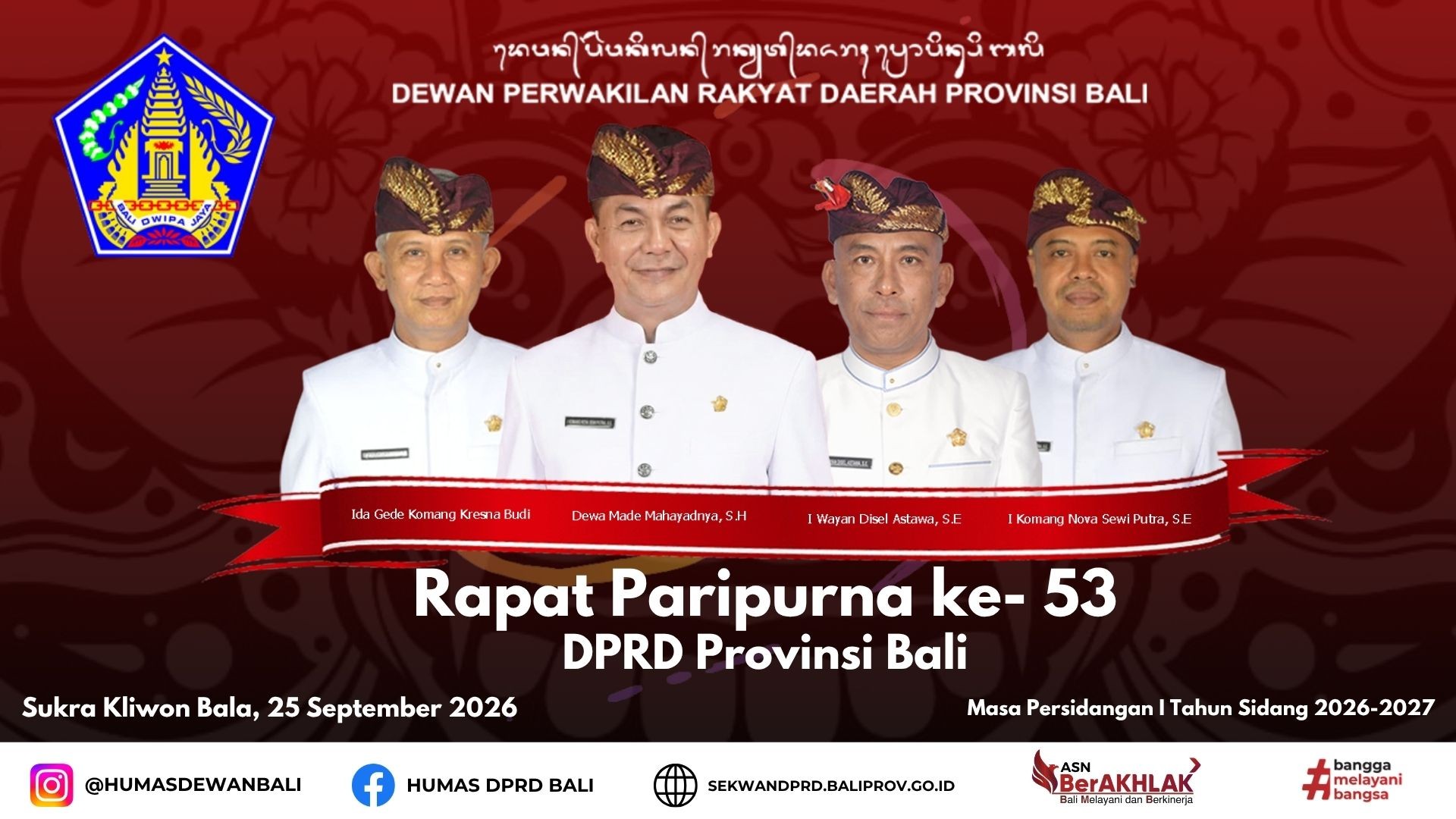 Rapat Paripurna ke- 53 DPRD Provinsi Bali Masa Persidangan I Tahun Sidang 2026-2027