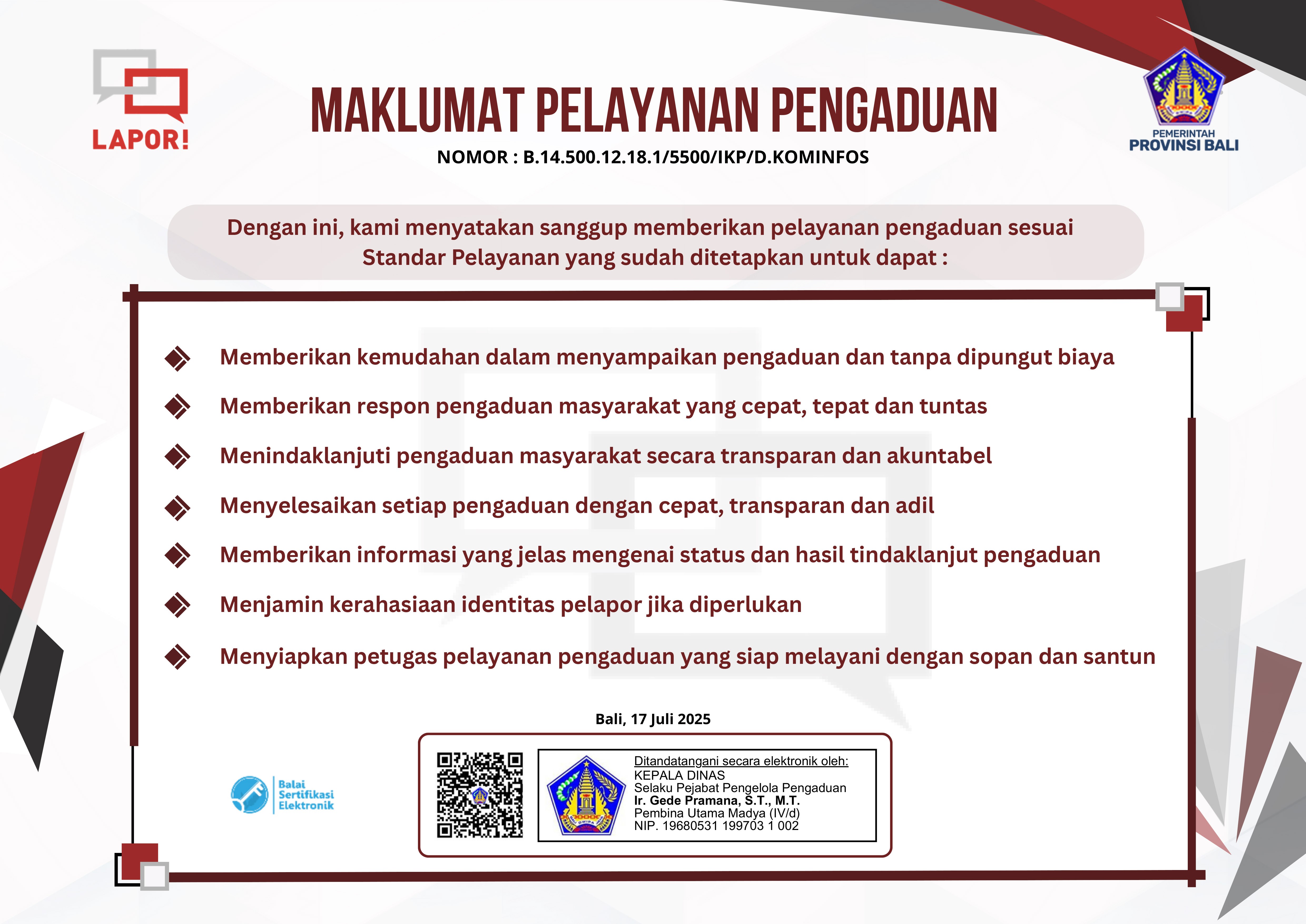 Maklumat Pelayanan Pengaduan TTE-1