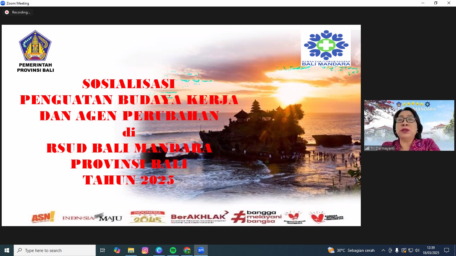 Sosialisasi Penguatan Budaya Kerja Dan Agen Perubahan di Lingkungan RSUD Bali Mandara
