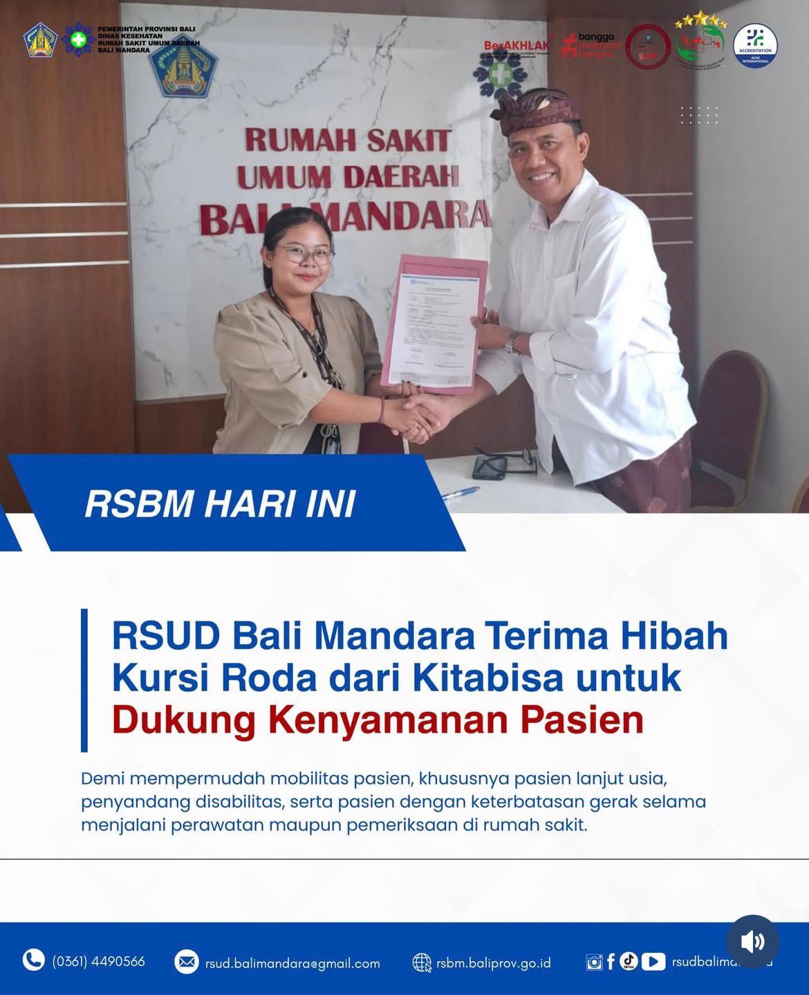 RSUD Bali Mandara Terima Hibah Kursi Roda dari Yayasan Kitabisa untuk Dukung Kenyamanan Pasien