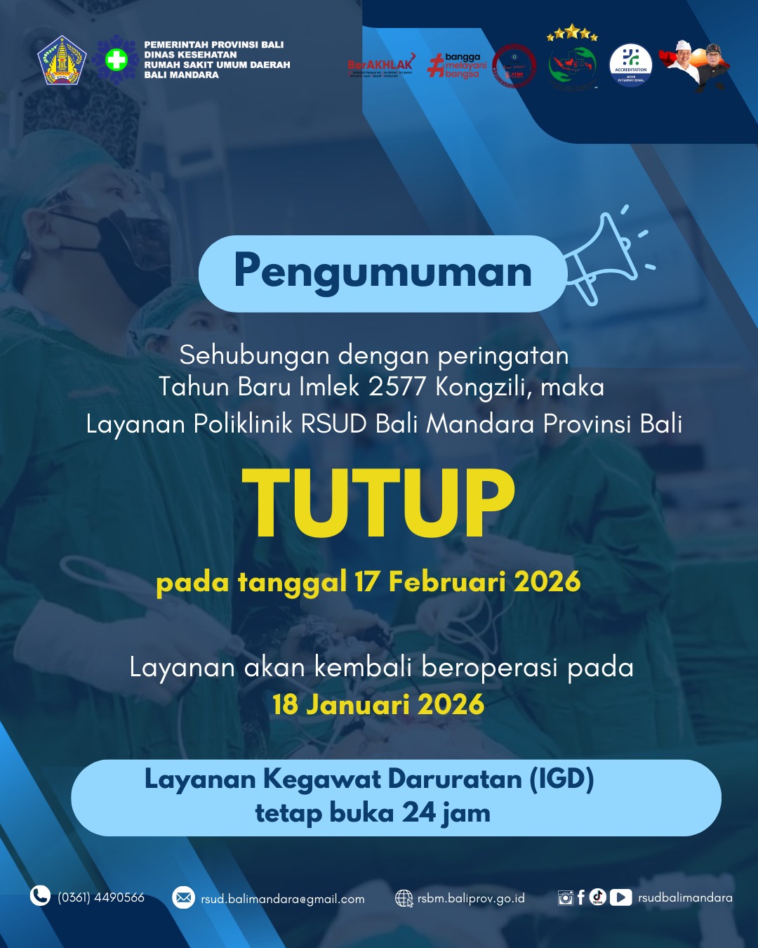 PENGUMUMAN TERKAIT PERINGATAN TAHUN BARU IMLEK 2577 KONGZILI