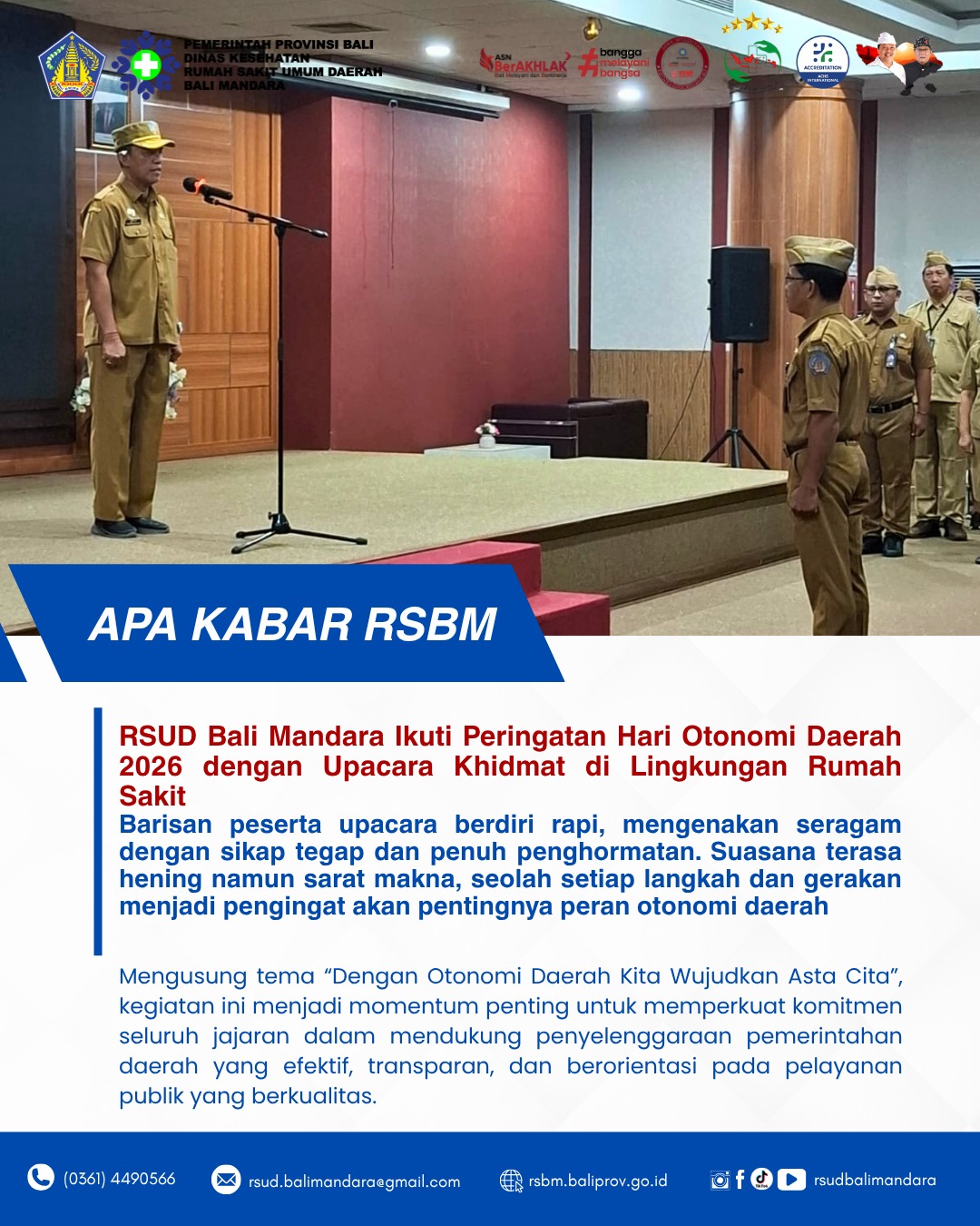 RSUD Bali Mandara Melaksanakan Apel Dalam Memperingati Hari Otonomi Daerah Tahun 2026