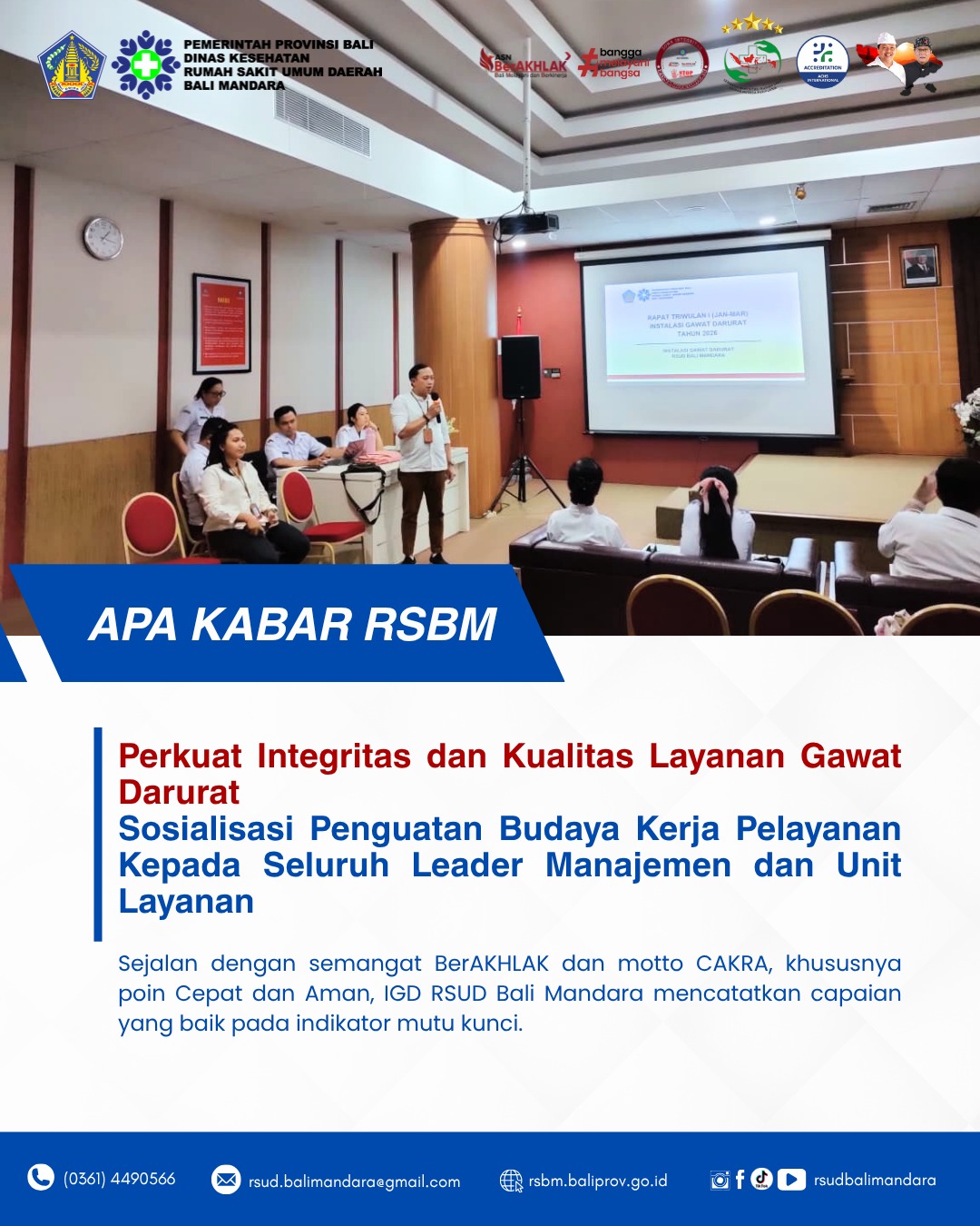 RSUD Bali Mandara Evaluasi Capaian Mutu IGD Triwulan I Tahun 2026: Perkuat Integritas Dan Kualitas Layanan Gawat Darurat